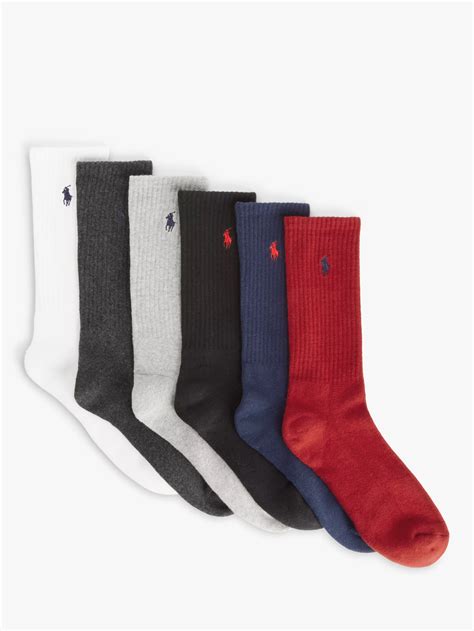 Polo Ralph Lauren Cotton Blend Crew Socks One Size Pack Of 6 Multi At John Lewis And Partners