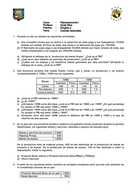 Macropd Pr Ctica Dirigida Curso Macroeconom A I Profesor