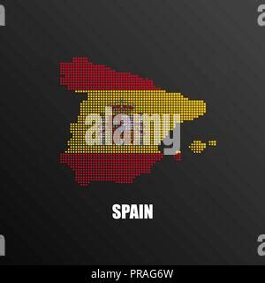 Square Dots Pattern Map Of Spain Dotted Pixel Map With National Flag