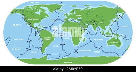 Map of tectonic plates and boundaries illustration Stock Vector Image ...