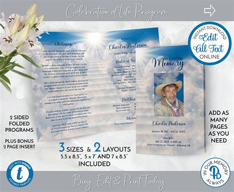 Stairway To Heaven Funeral Program Obituary Template Celebration Of