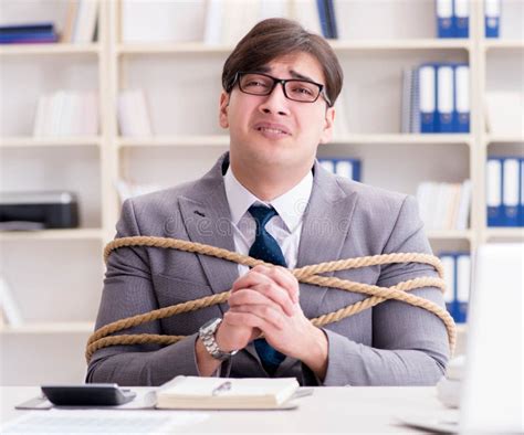 Businessman Tied Up In The Office Stock Photo Image Of Fear Stress