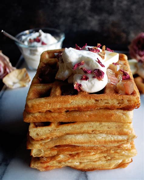 Buttermilk Waffles With Maple Poached Rhubarb The Original Dish