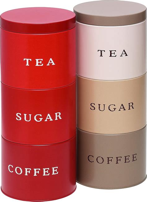 Stacking Stackable Tea Coffee Sugar Food Kitchen Storage Canister Tin