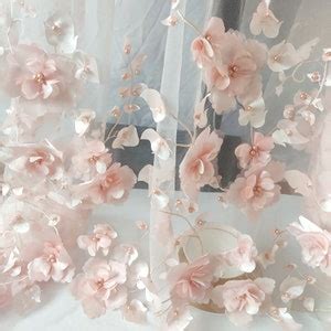 D Pearl Beaded Full Blossom Flower Tulle Lace Fabric In Off Etsy