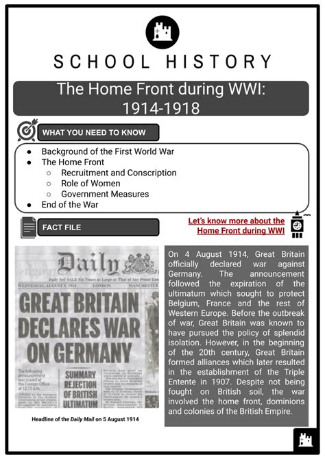 Ww1 The Great War Worksheets Ks3 And Ks4 Lesson Plans Resources