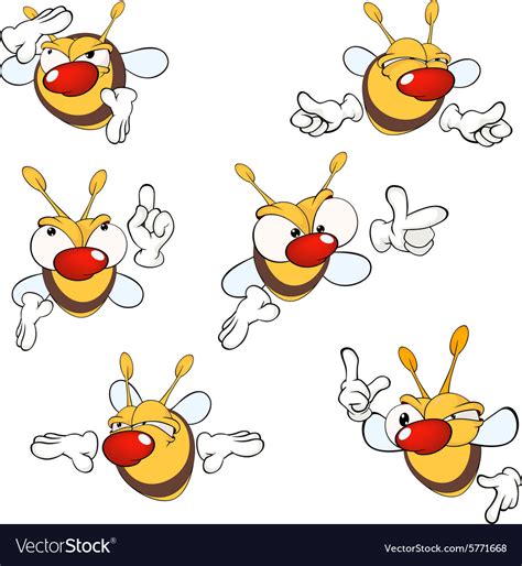 Set Of Cute Cartoon Yellow Bees Royalty Free Vector Image