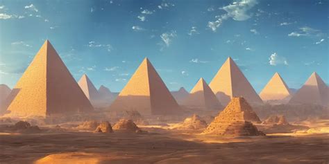 A Stunning Desert Landscape With Towering Pyramids By Stable