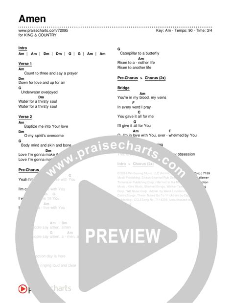 Amen Chords PDF (for KING & COUNTRY) - PraiseCharts