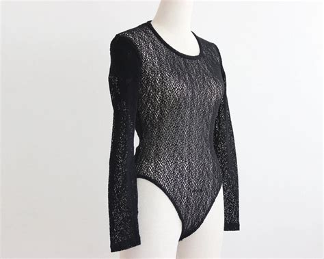 Vintage Net Leotard 90s Grunge Bodysuit Black Mesh Spiderweb One