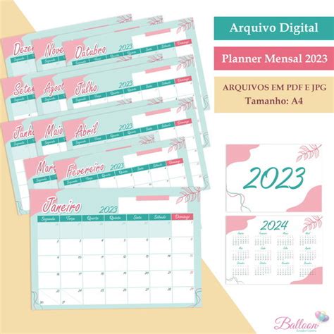 Planner Mensal Arquivo Digital Produtos Elo