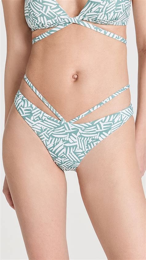 Simkhai Emmalynn Palm Leaf Printed Swimwear Strappy Bikini Bottoms