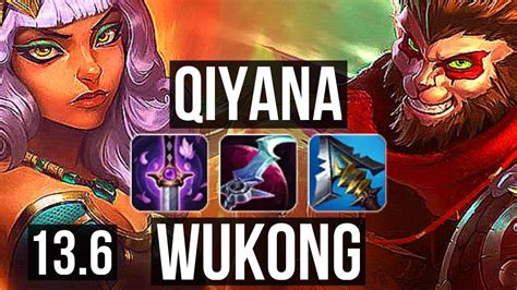 QIYANA Vs WUKONG JNG Rank 1 Qiyana 12 2 8 500 Games Dominating