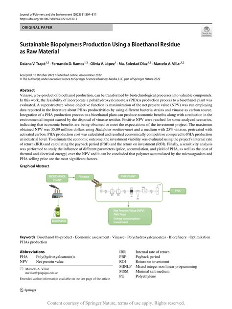 Sustainable Biopolymers Production Using A Bioethanol Residue As Raw Material Request Pdf