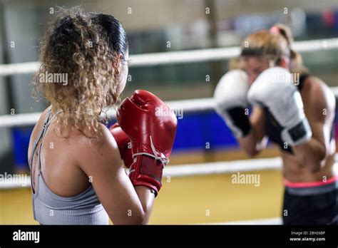 Female Boxers Sparring In The Ring Of A Boxing Club Stock Photo Alamy