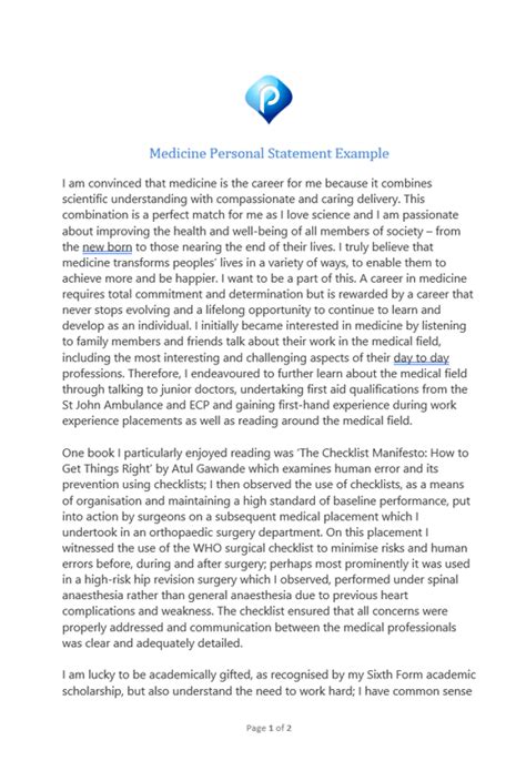 Health And Medicine Personal Statement Examples