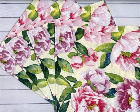 Pink Peony Decoupage Napkins Floral Paper Serviettes Pink Etsy