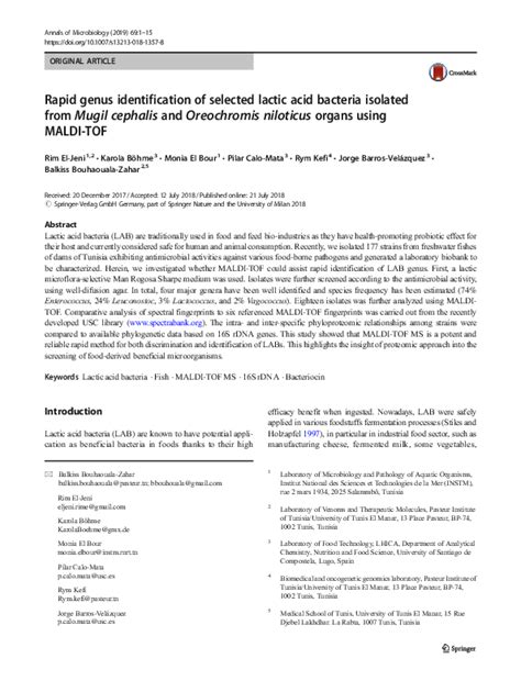 Pdf Rapid Genus Identification Of Selected Lactic Acid Bacteria