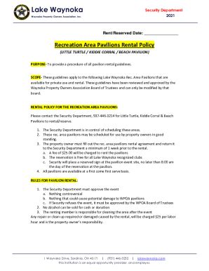 Fillable Online Pavilion Picnic Grove D Rental Application Form Fax