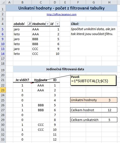 Unikatní filtrovaná data Excel Školení konzultace