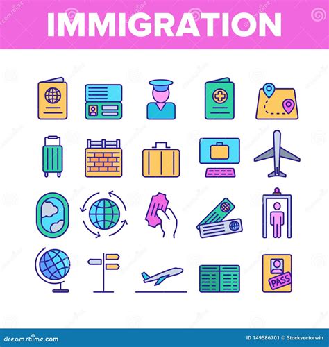 Immigration Abroad Travel Vector Linear Icons Set Stock Vector