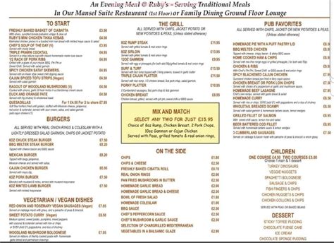 Online Menu Of Ruby S Bar Restaurant Llanelli United Kingdom SA15