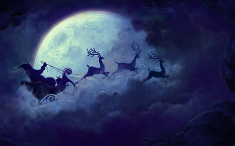 Moonlit Santa Sleigh Hd Christmas Wallpaper