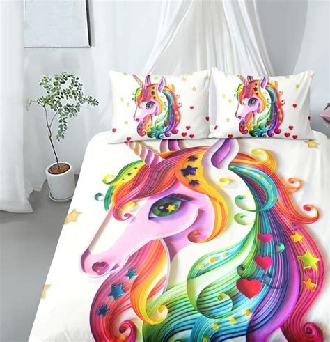 3d Digital Printing Rainbow Colorful Hand Drawn Floral Unicorn Bedding Sets Unicorn Duvet Cover