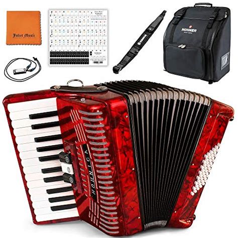 Hohner Accordions 1304 Red 48 Bass Entry Level Piano Accordion Bundle