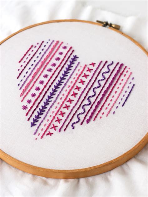 Heart Embroidery Stitch Sampler Pdf Pattern For Beginners Etsy