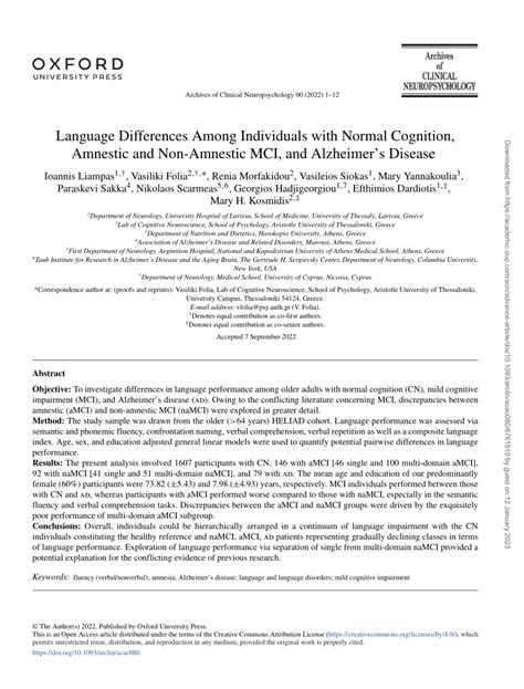 Pdf Language Differences Among Individuals With Normal Cognition