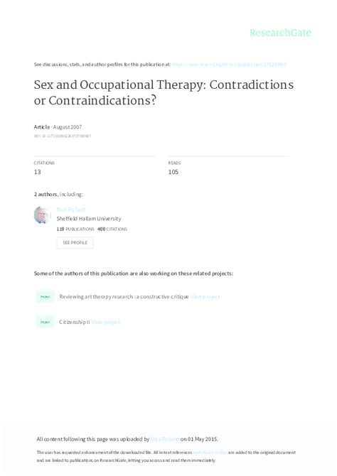 Pdf Sex And Occupational Therapy Contradictions Or Contraindications Dikaios Sakellariou