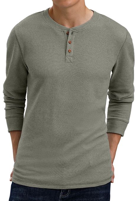 GIRUNS Men's Waffle Henley Long Sleeve Casual T-shirts, Soft ...