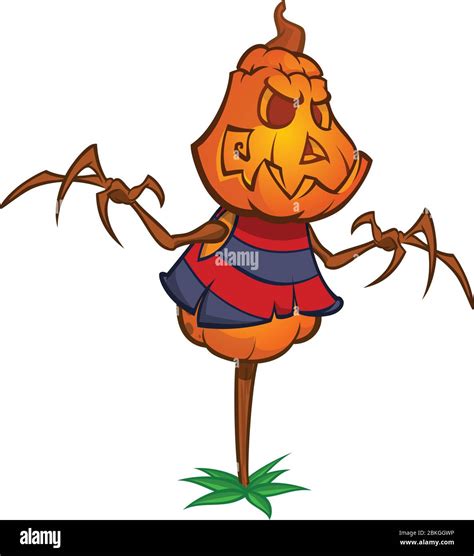 Halloween Cartoon Scarecrow Dummy With Pumpkin Head Vector Jack O Lantern Illustration Stock