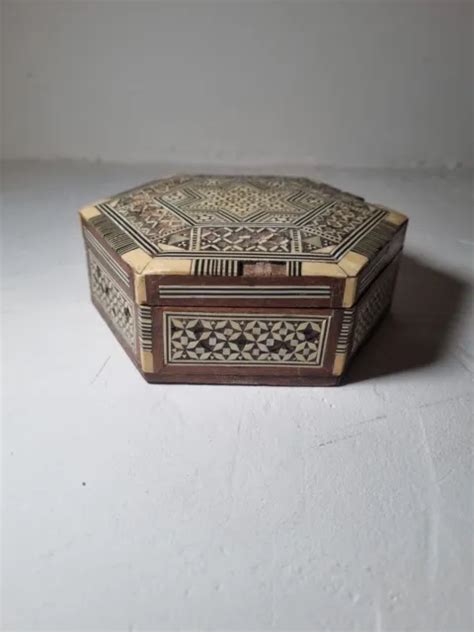 Coffret Boite A Bijoux Bois Marqueterie Nacre Ancien Eur