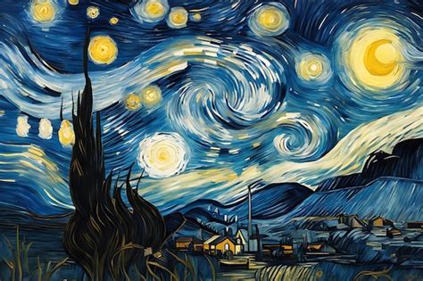 Premium AI Image | Starry night oil painting illustration