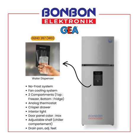 Jual Gea Kulkas Pintu Inox G Hd Wd With Water Dispenser L