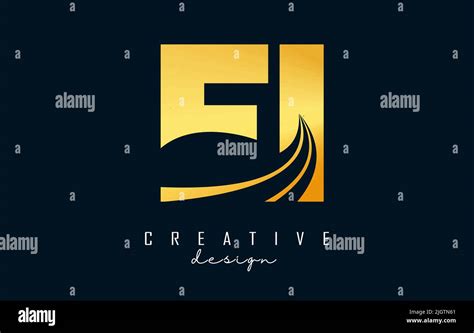 Creative Golden Letter EI E I Logo With Leading Lines And Road Concept