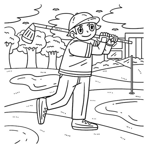 Premium Vector Golf Golfer Hitting A Ball Isolated Coloring Page