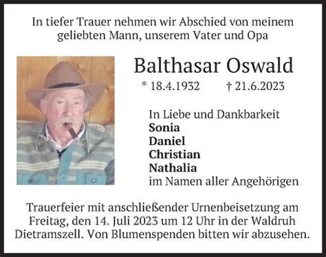 Traueranzeigen Von Balthasar Oswald Trauer Merkur De