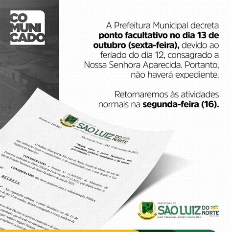 PONTO FACULTATIVO DECRETO Nº 250 2023 Prefeitura de São Luiz do Norte