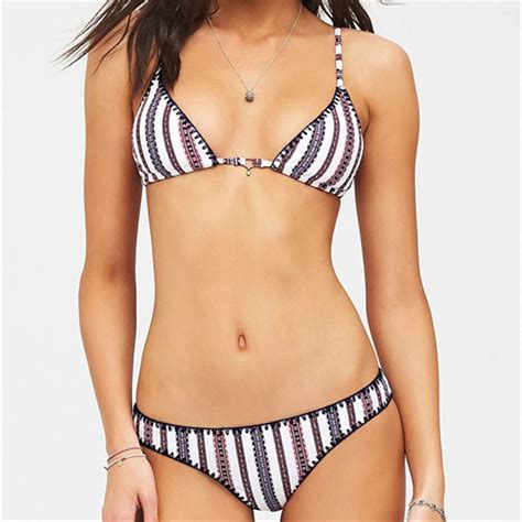 Micro Bikini Stripe Bikinis Women Halter Swimsuit Retro Bikini Set