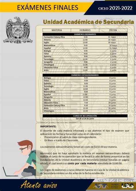 Calendario Examenes Finales Unidad Acad Mica Secundaria Uaz