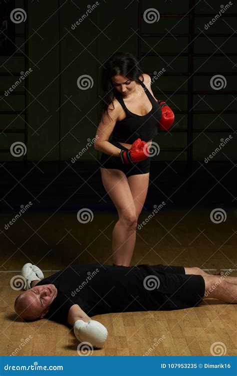 Woman Knockout Man in Boxing Stock Image - Image of success, smile ...