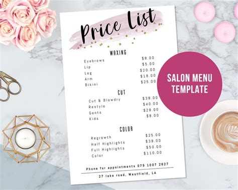 Pink Price List Template Editable Beauty Salon Pricing List Etsy