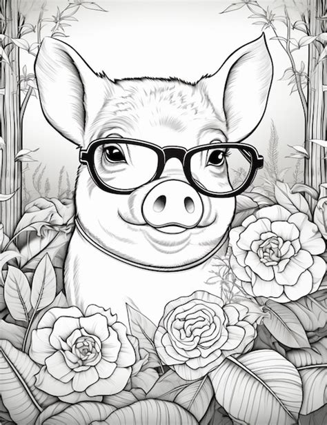 Premium Photo | A drawing of a pig wearing glasses and a collar with ...