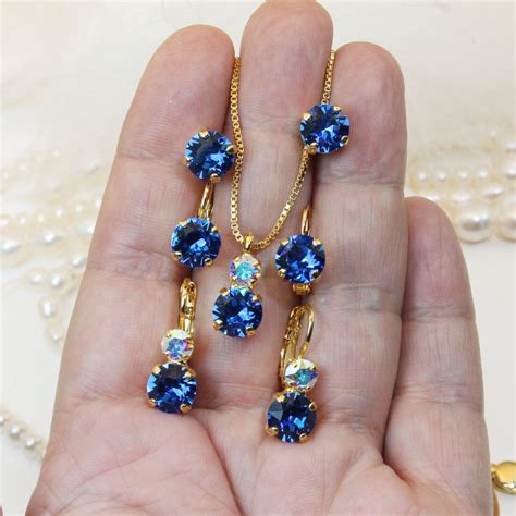 Royal Blue Jewelry Set Blue Gold Bridal Jewelry Blue Sapphire Wedding