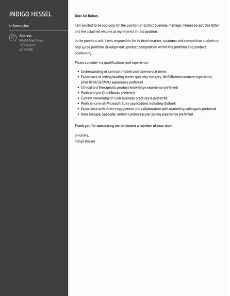 District Business Manager Cover Letter Velvet Jobs