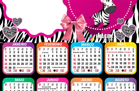 Calendário 2023 Zebrinha Pink Moldura Png Montar Imagem Legal