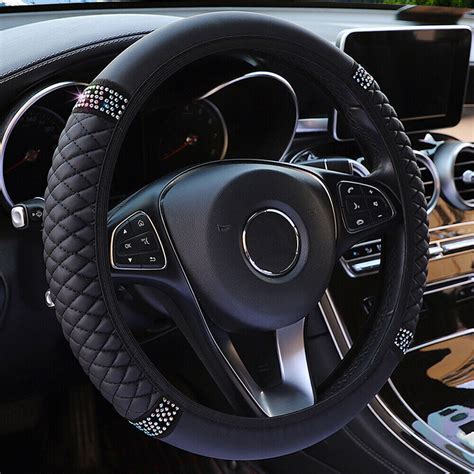 15 37 38cm Car SUV PU Leather Diamond Steering Wheel Cover Universal